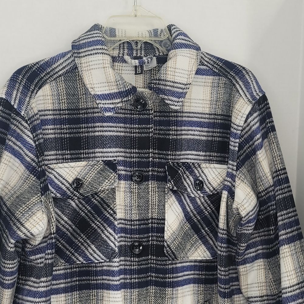 Divided H&M Oversized‎ Plaid Button Down Shacket Camping Gorpcore Women's M - Picture 2 of 8